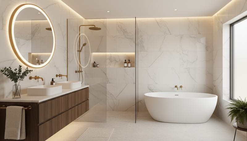 New Build Bathroom Design: Tiles, Fixtures, and Spa-Style Ideas